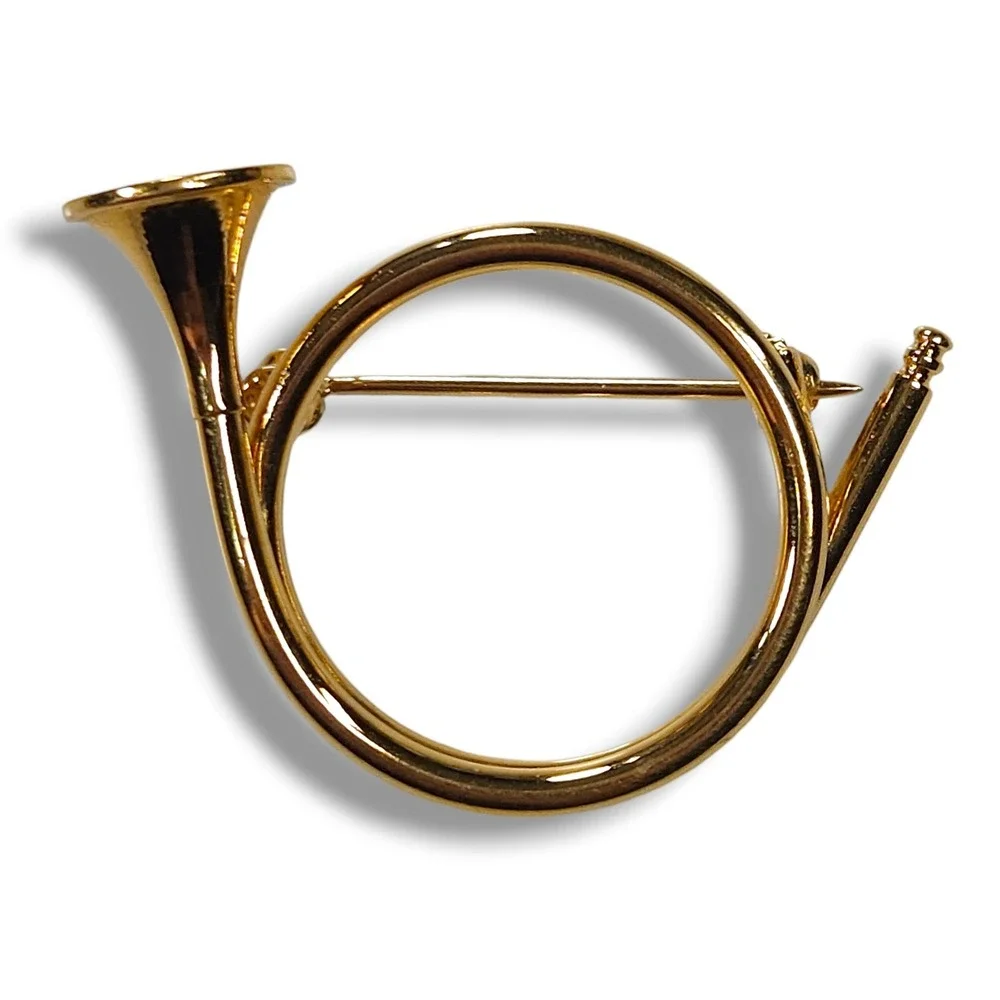 Napier Vintage French Horn Brooch Gold Tone Circular Orchestra Instrument Pin